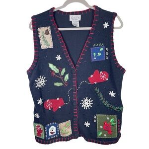 Vintage 90s Basic Editions Ugly Black Christmas Holiday Sweater Vest Size Large